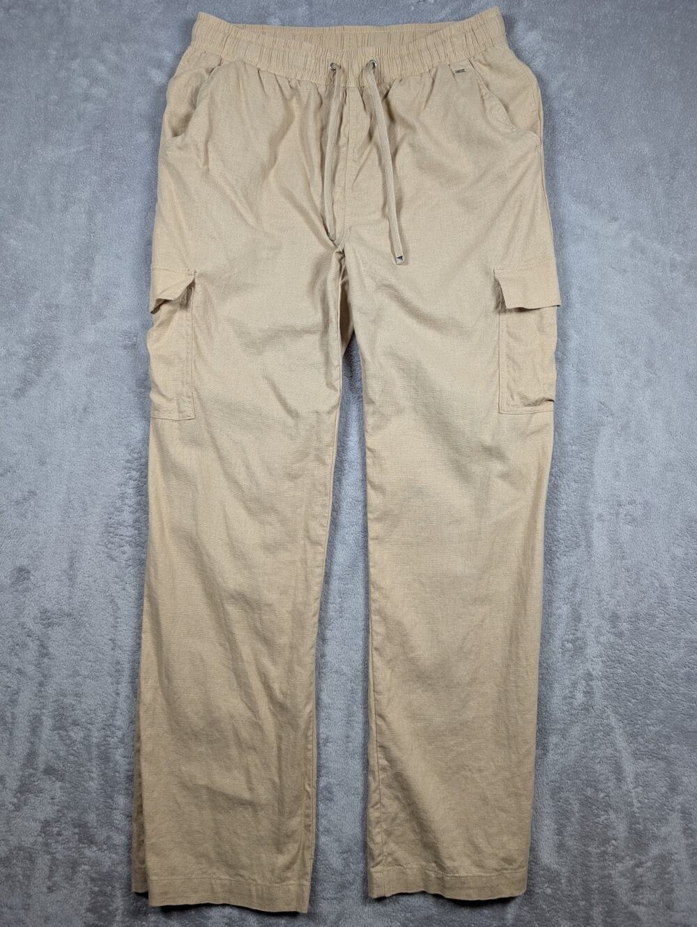Guess Linen Blend Cargo High Rise Pants Women Medium Tan Contemporary Minimalist